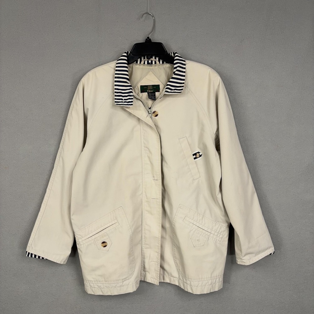 Vintage Orvis Jacket Womens Medium Nautical Cape Cod Coat Striped Collar 90s